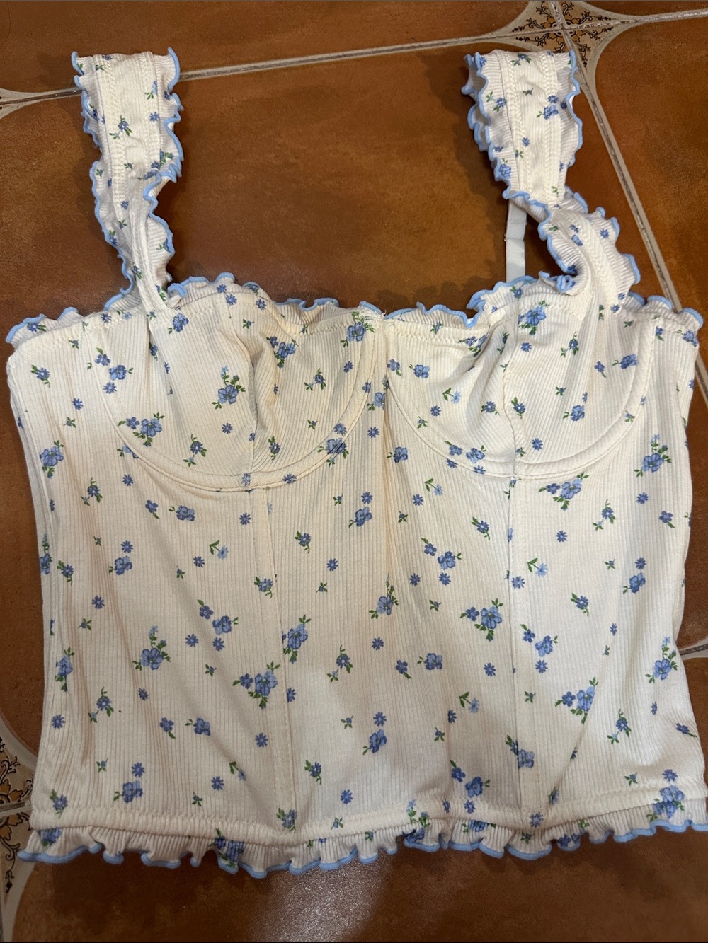 Urban Outfitters Out From Under Corset Top - Cream with Blue Flowers